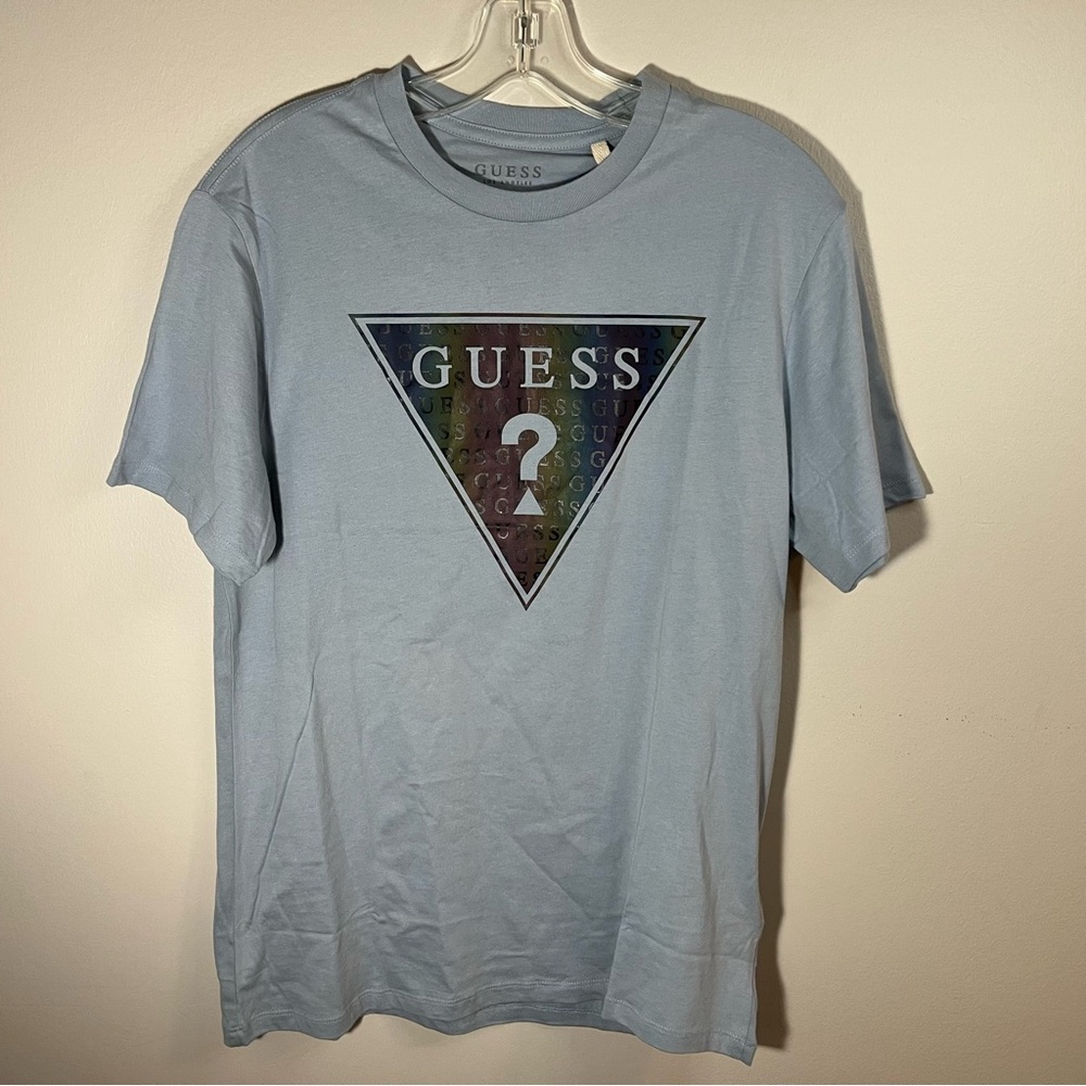 GUESS Men's Iridescent Logo light blue T-Shirt
